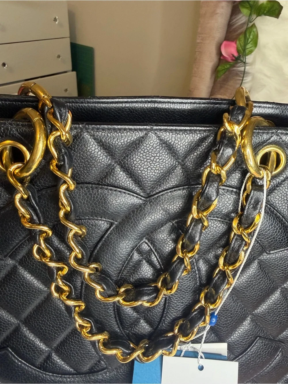 Chanel Vintage Grand Shopping Tote GST Black Caviar Gold Hardware 5 Series COA
